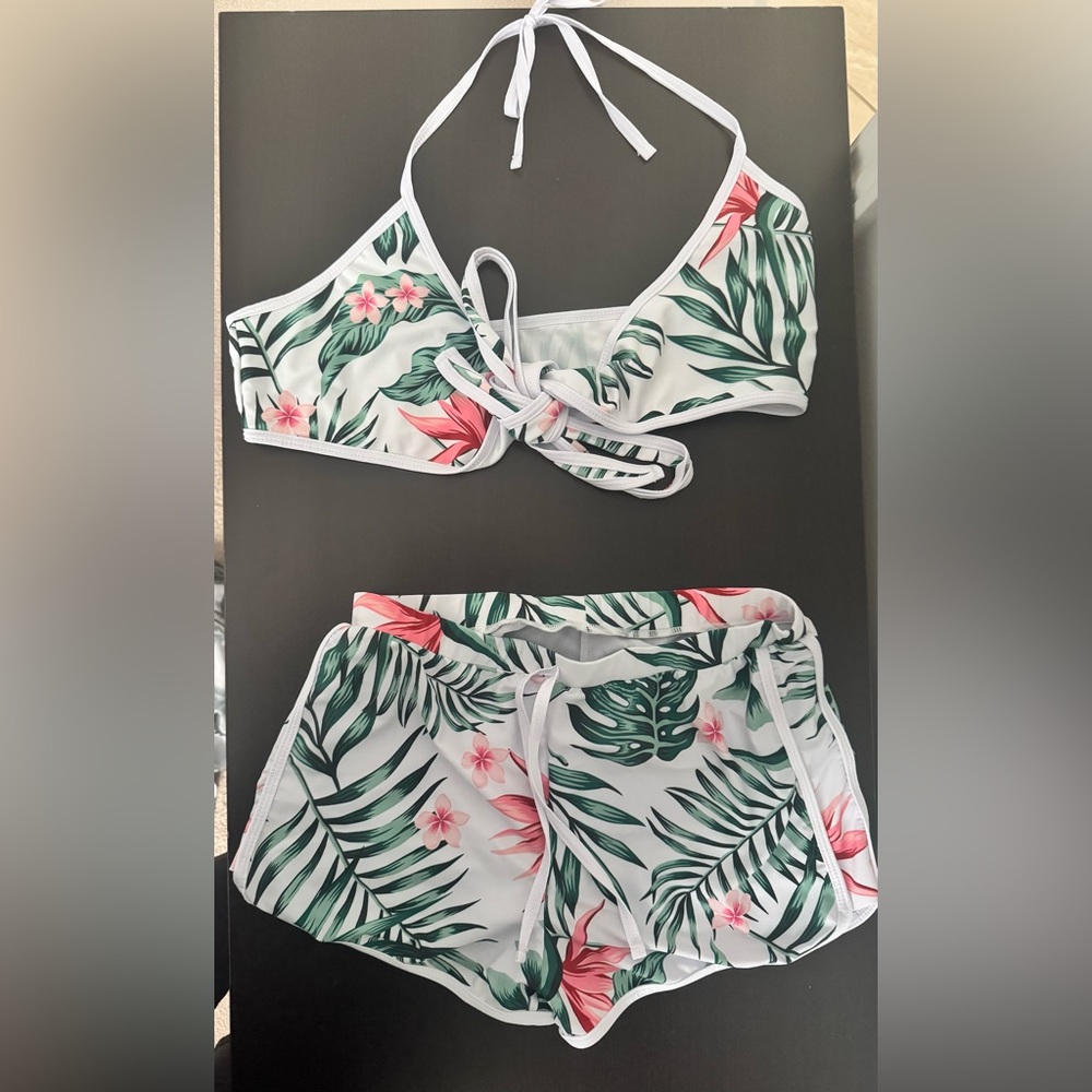 Tropical Leaf Print Bikini Set